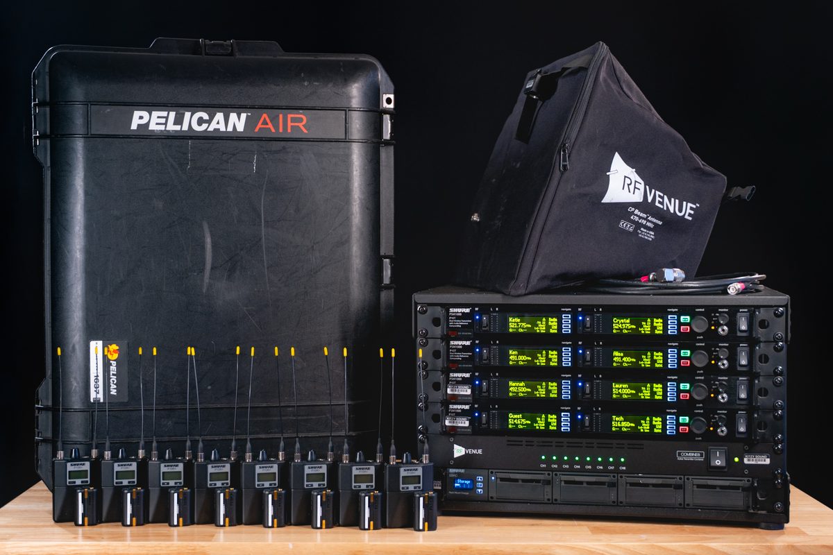 Shure PSM1000 in-ear rig with P10R+ packs packed in a Pelican case